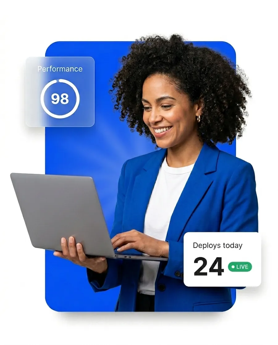 Software professional reviewing live performance score and daily deployments